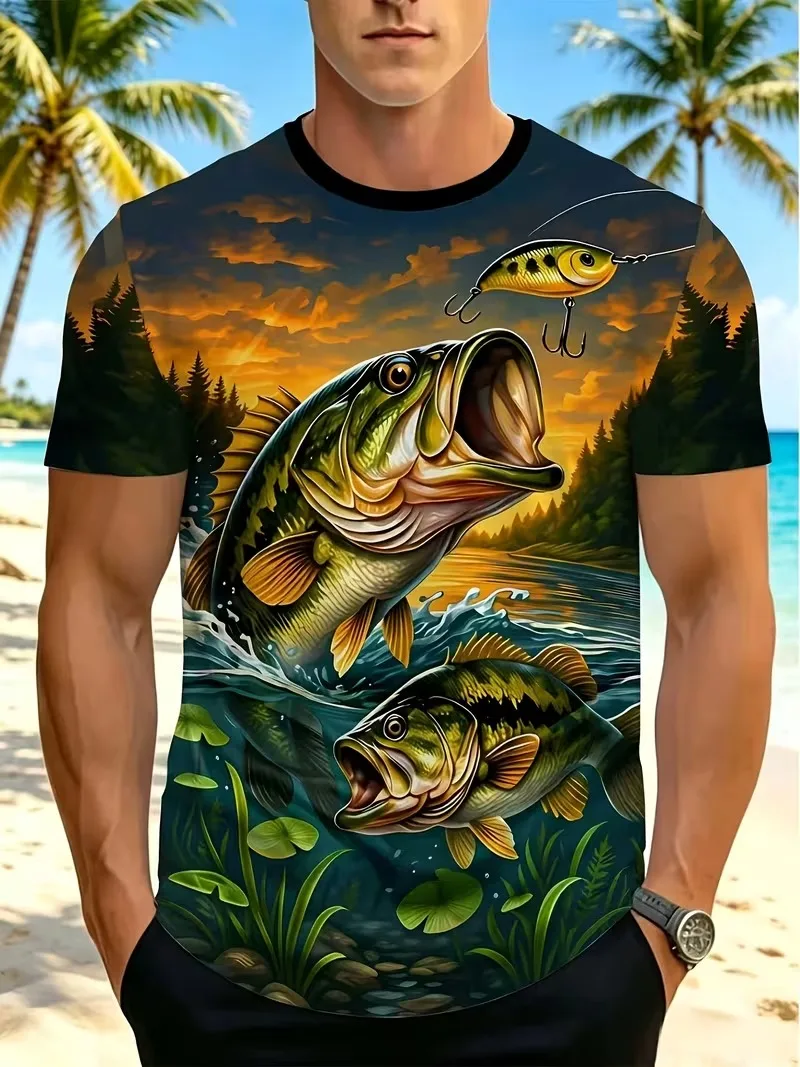 Men's Fishing Shirt Summer Short Sleeve Tee Tops Men T-Shirt Casual Harajuku Outdoor Sports Short Sleeve Oversized Men's Clothes