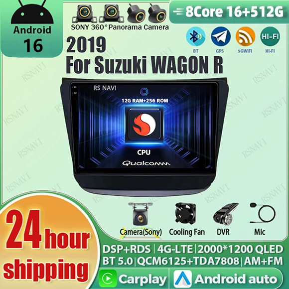 Android 16 Carplay Auto Qualcomm 2K QLED Screen Car Radio Player For SUZUKI WAGON R 2019 GPS 4G Stereo WIFI BT Multimedia DSP