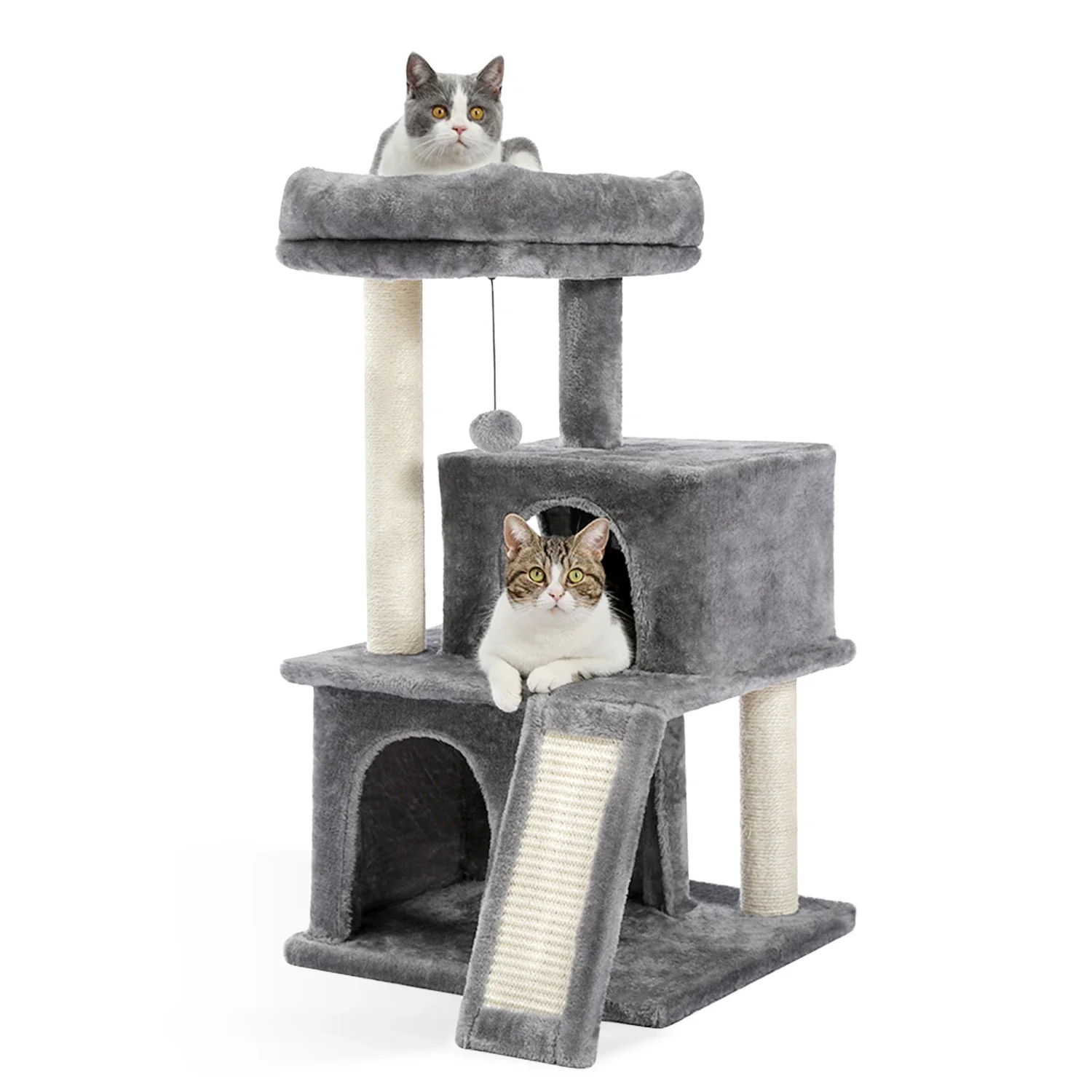 

Cat Tree Luxury Cat Towers with Double Condos Spacious Perch Cat Hammock Fully Wrapped Scratching Sisal Post and Dangling Balls