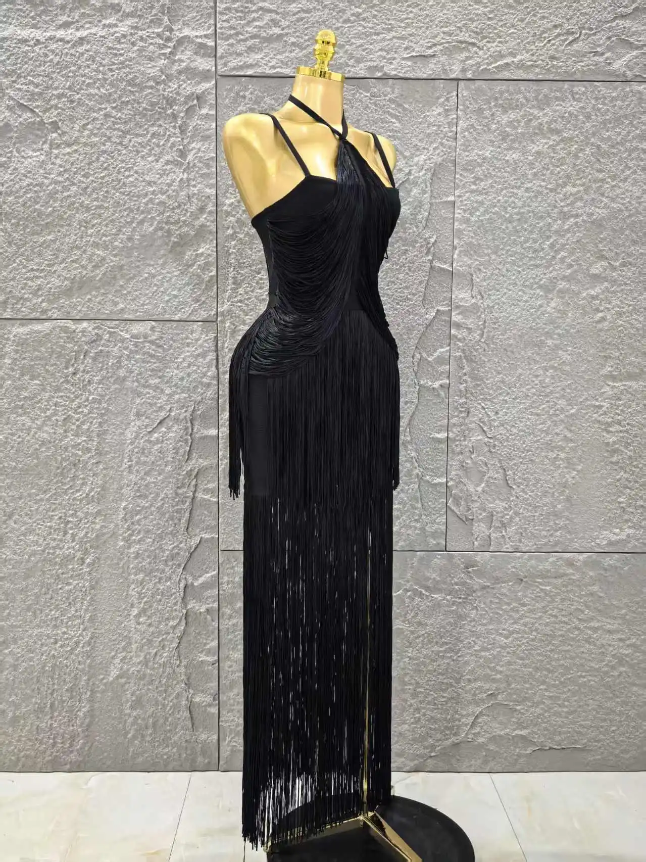 Backless Green Tassel Ankle Bodycon Bandage Dress 2025 Women Celebrity Elegant Evening Club Luxury Birthday Party Outfit