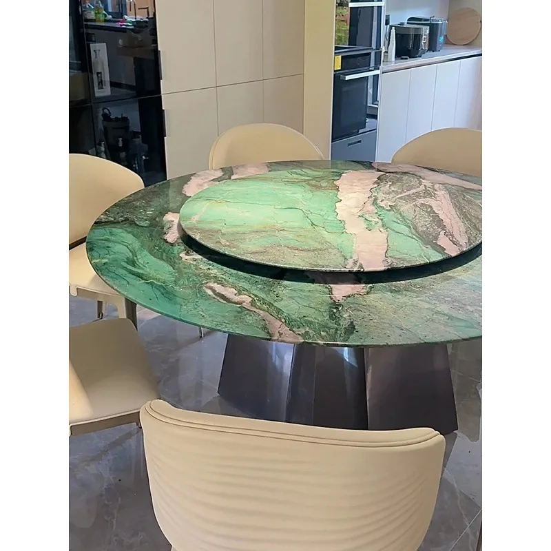 Brazilian natural luxury stone Patek jade round dining table with turntable natural marble dining table