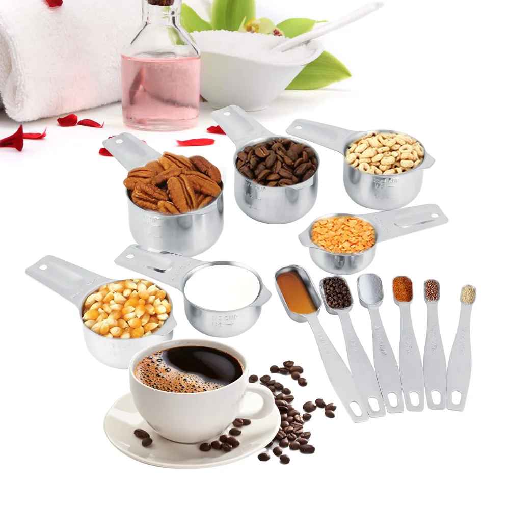 

Набор мерных чашек и ложок Ejoyous из нержавеющей стали 304, 10 шт., пищевые кухонные мерные инструменты, прозрачные маркировки, посудомоечная машина