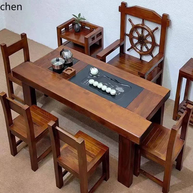 ZML Tea Table and Chair Set Solid Wood Tea Table Living Room Chinese Style Integrated Tea Table