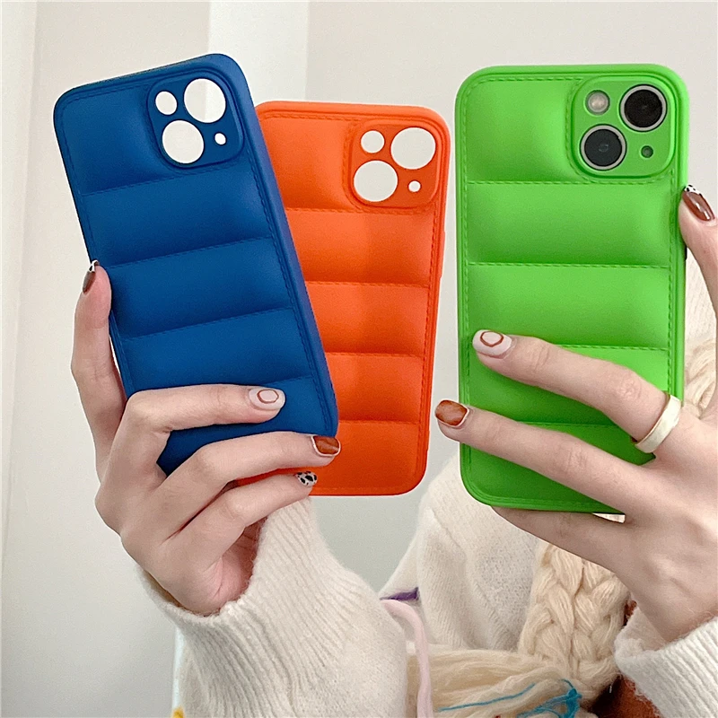 Candy Color Liquid Silicone Down Jacket Case For iPhone 14 13 11 12 Pro Plus XS Max X XR 7 8 SE3 Soft TPU The Puffer Cover Shell