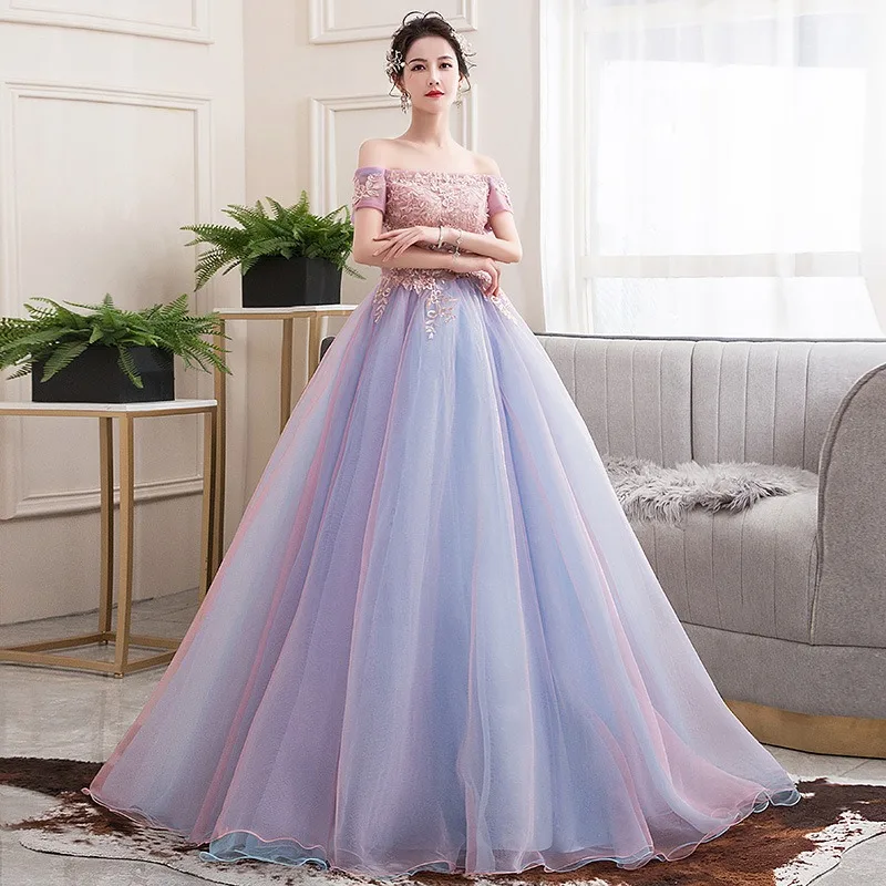 

Women's New Colorful Yarn One Shoulder Embroidered Wedding Dress, Evening Dress, Fashionable Slimming New Year's President Dress