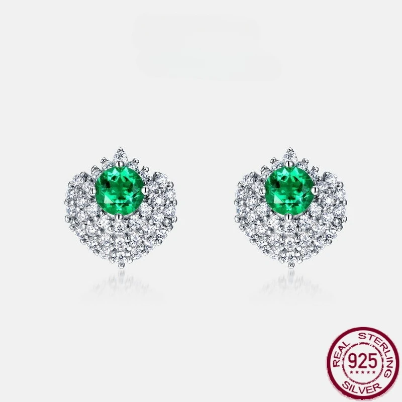 

New S925 pure silver cultivated emerald women retro light luxury European and American style earrings wedding jewelry