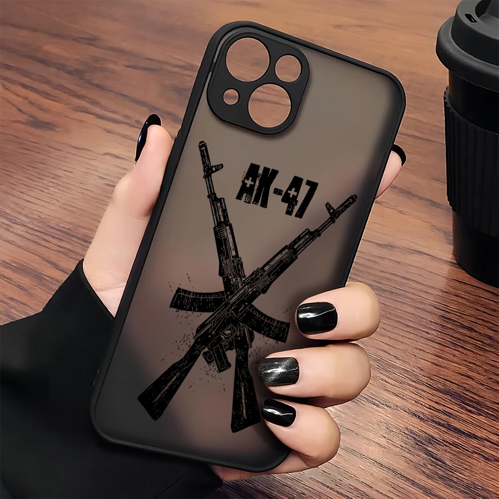 Black AK 47 Black AK 47 Phone Case For iPhone 16 15 14 13 12 11 Mini Pro Max X XR XSMax 7 8 Plus Matte Transparent Back Cover