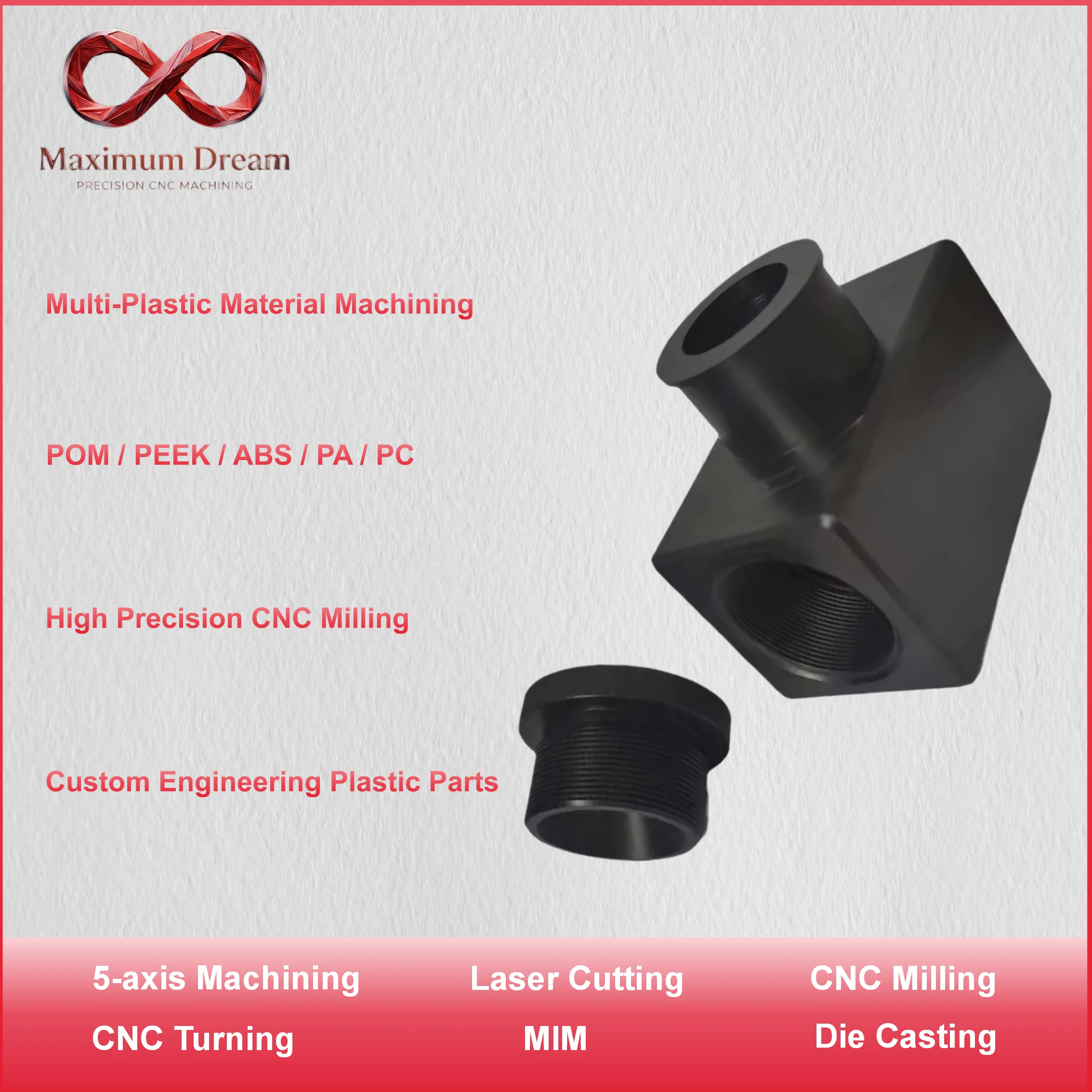 Custom Black ABS CNC Machining Parts Precision Plastic Prototype Milling Turning Components for Automotive Electronics