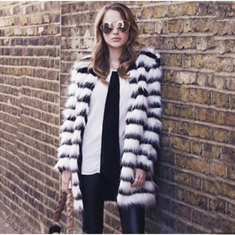 Haining Fox Fur Imitation Fur Coat para mulheres, comprimento médio, outono e inverno, One Piece