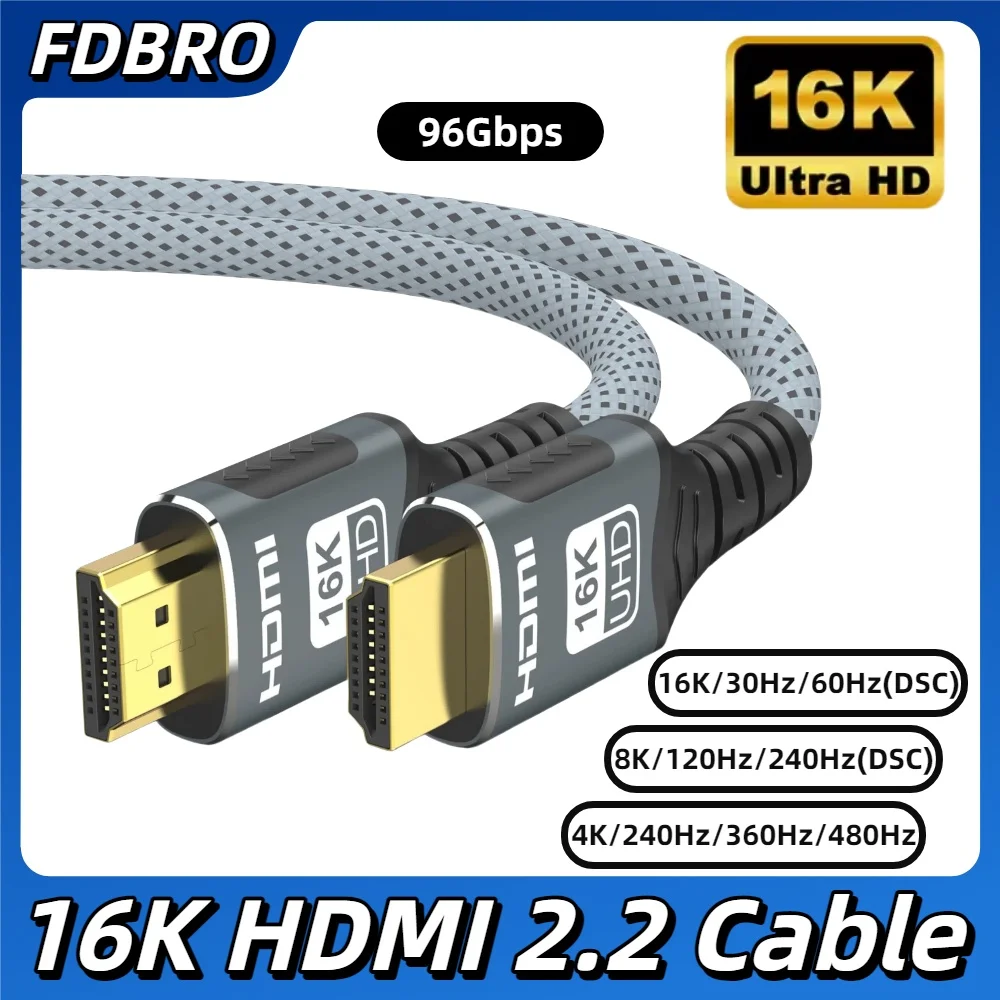 كابل متوافق مع HDMI 16K كابل HDMI 2.2 16K @ 30 هرتز/60 هرتز 8K @ 120 هرتز 4K @ 240 هرتز HDR eARC 96 جيجابت في الثانية لأجهزة الكمبيوتر المحمول HDTV Xbox PS5 Switch