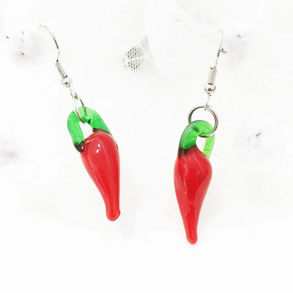 12 Pairs Fashion Women Trendy Glass Pendientes Mujer Chili Pepper Dangle Murano Lampwork Earrings E-081