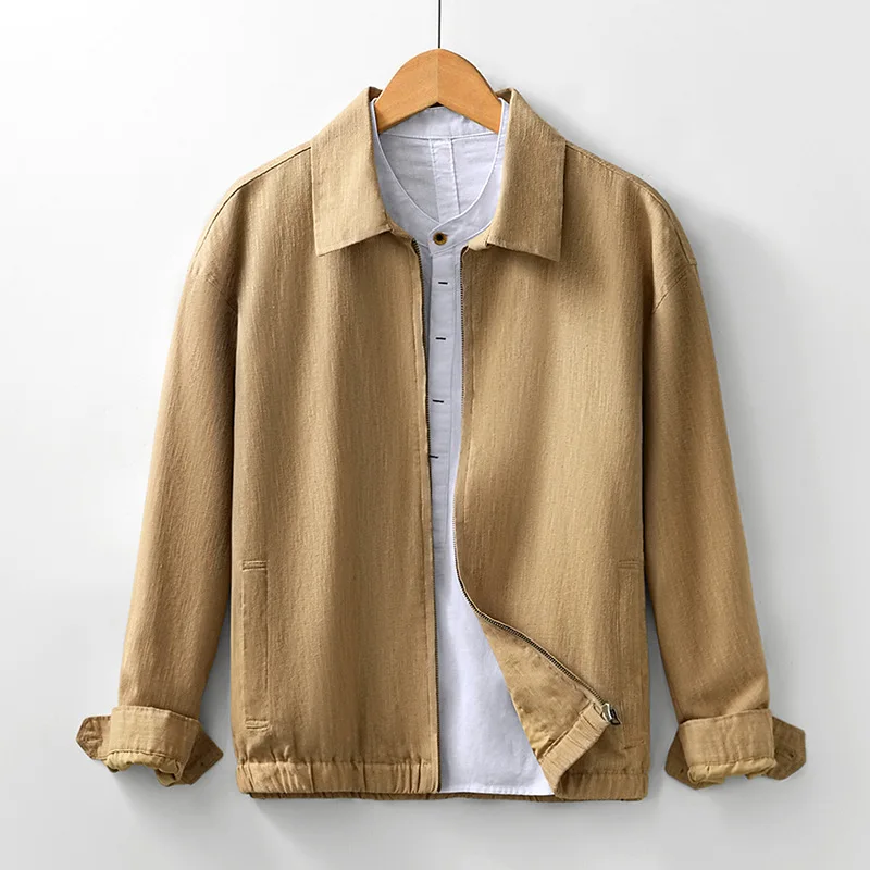Japanese Vintage Cotton Linen Jacket Men Solid Zipper Loose Jacket Spring Summer Coats for Man Commute Casual New in Outerwears