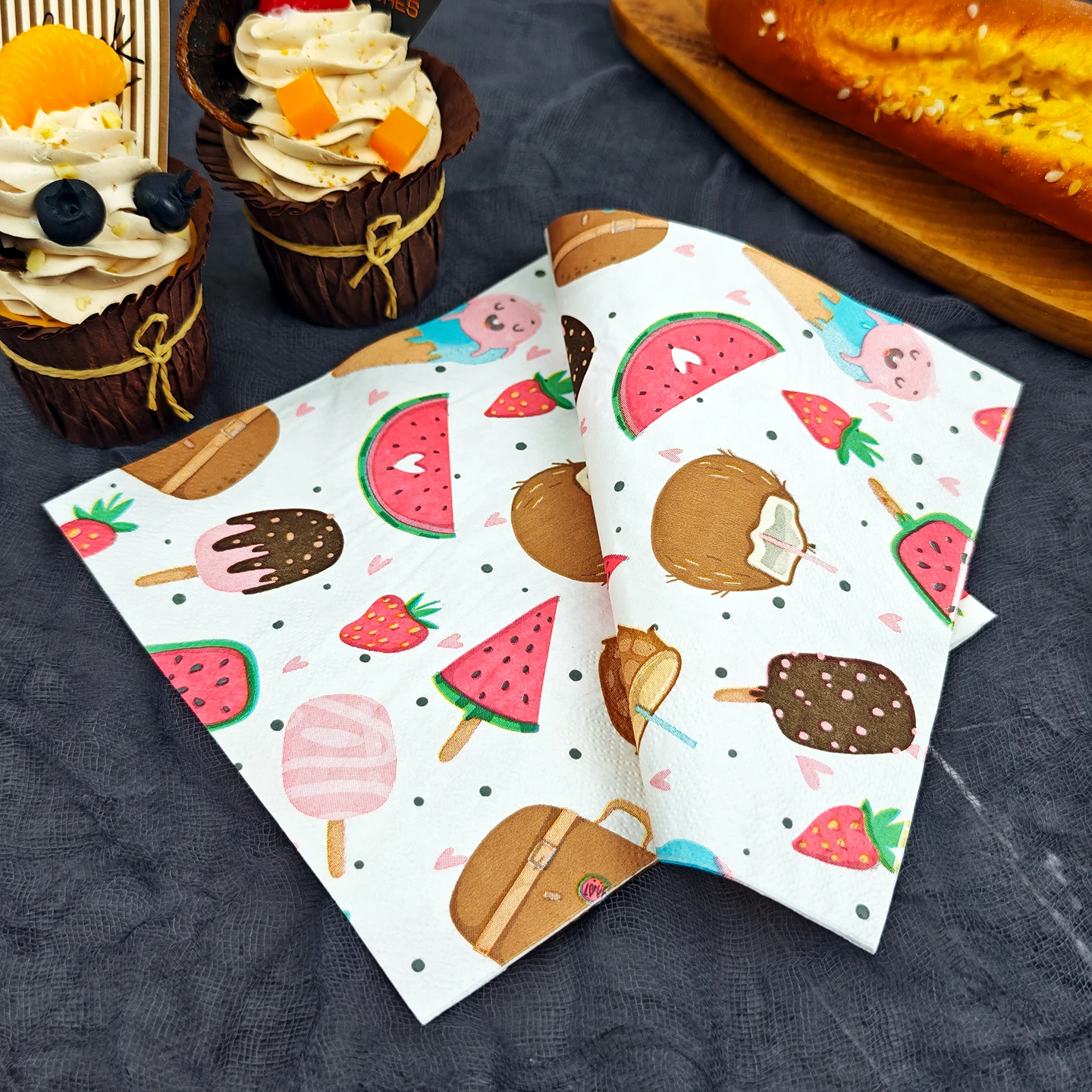 20/50pcs 33*33cm 2ply Summer Fruit Cartoon Napkins Suitable for Summer, Party Napkins for Dining,Baking,Festive Parties