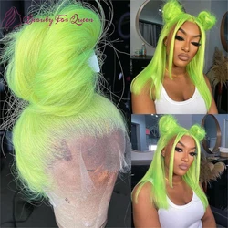 13x4 HD Lace Front Wig Human Hair Fluorescent Green Human Hair Lace Frontal Wig For Women Pre Plucked Short Bob Lace Wigs