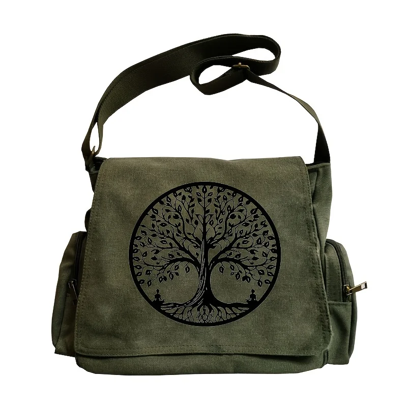 

Women's Large Capacity Tree of Life Crossbody Bag - Dark Color - Adjustable Shoulder Strap, Zipper Closure - Durable Polyester