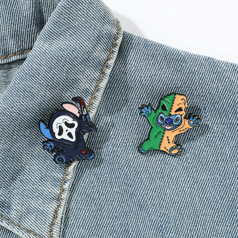 Stitch Halloween Series Brooch Cartoon Funny Halloween Skull Brooch Creative Dark and Quirky Skeleton Costumes Badge