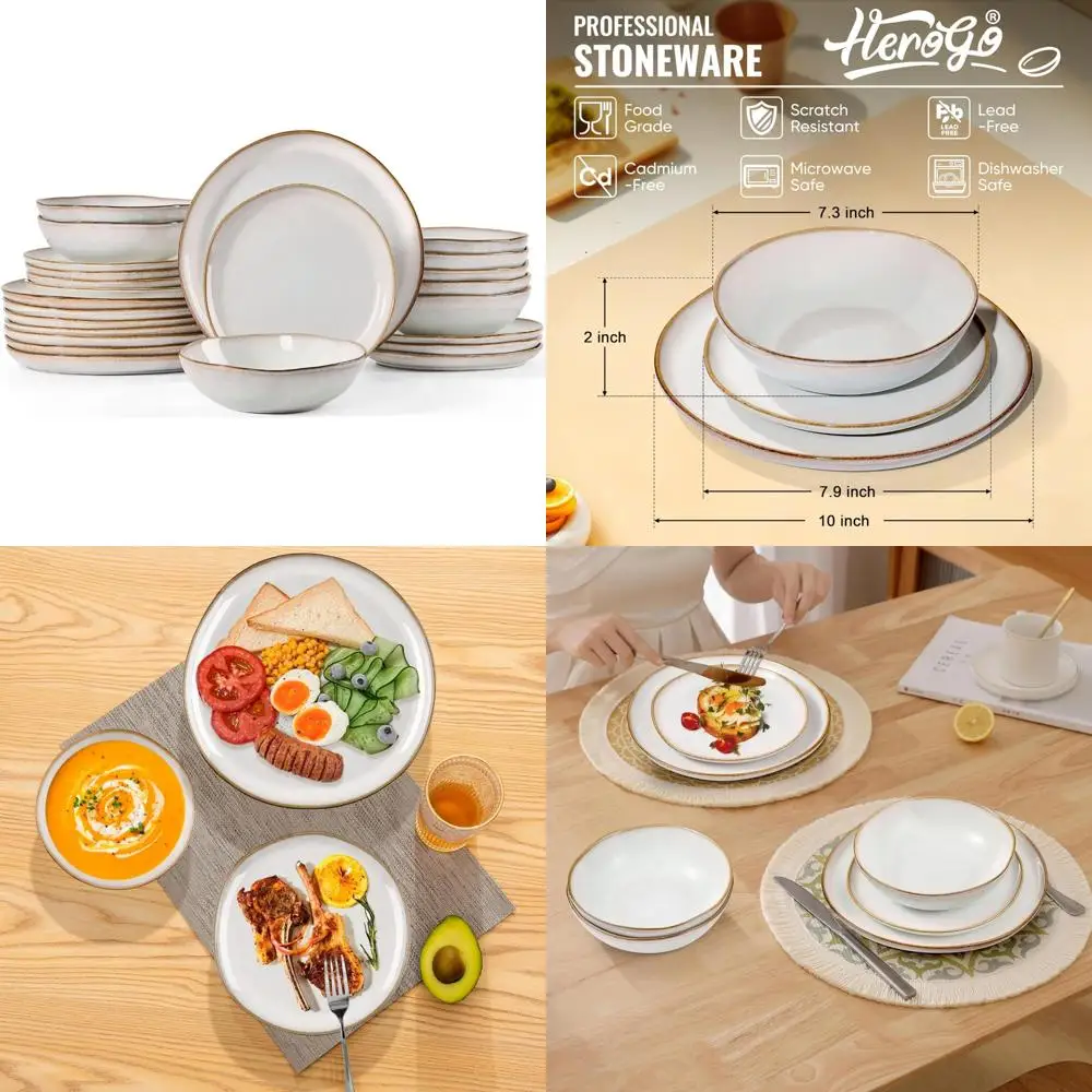 

24pcs plates and bowls dinner set, stoneware dinnerware dishes sets for 8, ceramic dishware tableware includes dinner salad pla