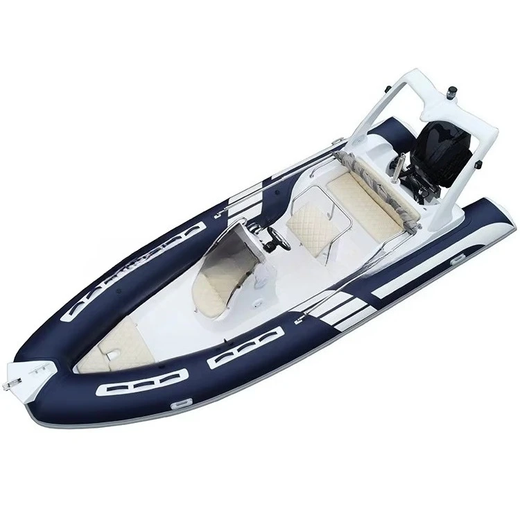Blue Color 19 Foot PVC air Pontoon Rigid Fiber Glass Hull Inflatable Rib Fishing Boat 580 with Engine for Family