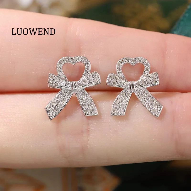 

Серьги LUOWEND из 100% белого золота 18 карат для женщин, романтические серьги в форме банта, 0,52 карата, серьги-гвоздики с натуральными бриллиантами, свадебные украшения