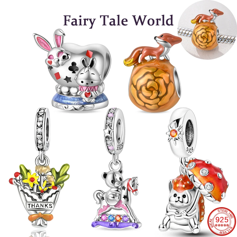 Sterling Silver 925 Fairy Tale World Series Fairyland Rabbit Charms Beads Fit Original Bracelet for Women Diy Fine Jewelry Gift