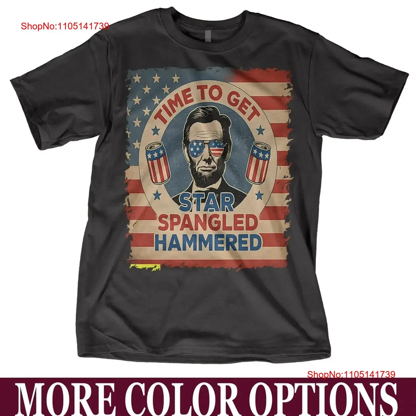 

Star Spangled Hammered Lincoln T Shirt Funny 4th of July USA Party vintage Washed Top For Everyday Wear Stylish graphic