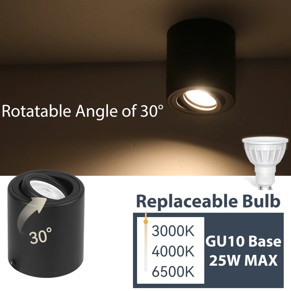 Spotlight GU10 Ceiling Lighting Adjustable Angle Led Spot Lamps 110V 220V LED Surface Mounted Spot Light for Living Room Bedroom