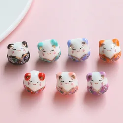 5pcs 15mm Hand Painted Cute Lucky Cat Ceramic Beads DIY Jewelry Making Loose Spacer Bead Bracelet Necklace Accessories