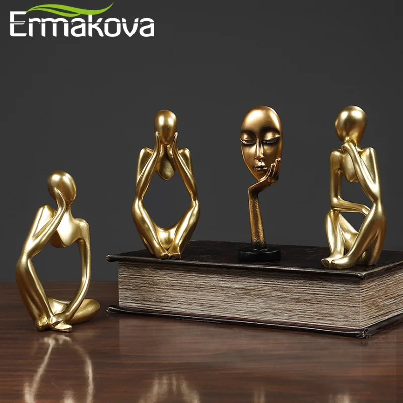 ERMAKOVA Thinker Statue Abstract Resin Sculpture Mini Art Decorative Desk Figurine Thinker Figures Office Bookshelf Home Decor