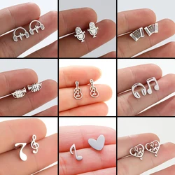 Musical Note Tiny Stud Earrings For Women Vintage Musical Instrument Guitar Tragus Piercing Stainless Steel Earrings Ladies