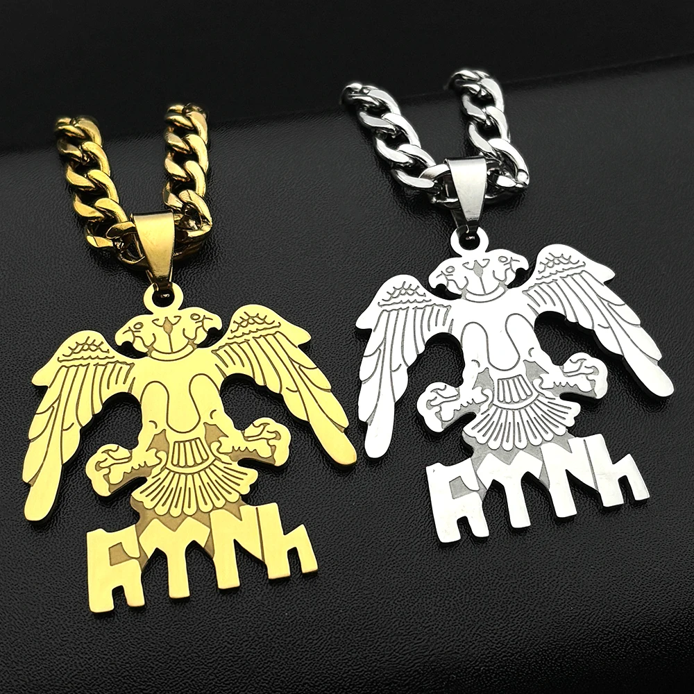 Albania Armenian Double-headed Eagle АУМ Symbol Pendant Necklace for Women Men Gold Color Stainless Steel Occultism Jewelry