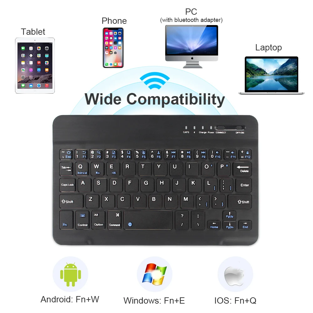 Teclado sem fio bluetooth para android, ios, windows, mini teclado para laptop, tablet, telefone, ipad, teclado recarregável para jogos