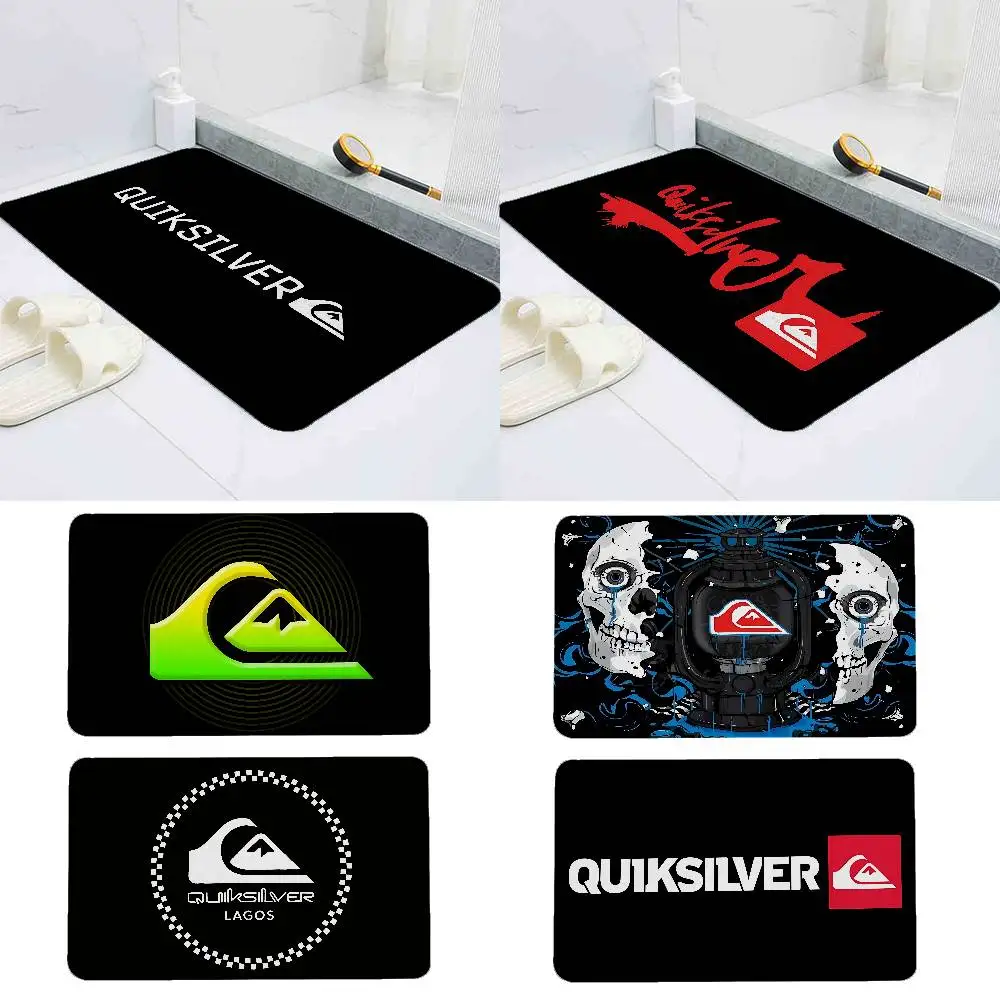 Q-QuiksilverS Logo Floor Mat Pattern Printed Flannel Door Mat, Suitable For Bathroom, Living Room, Home Decoration