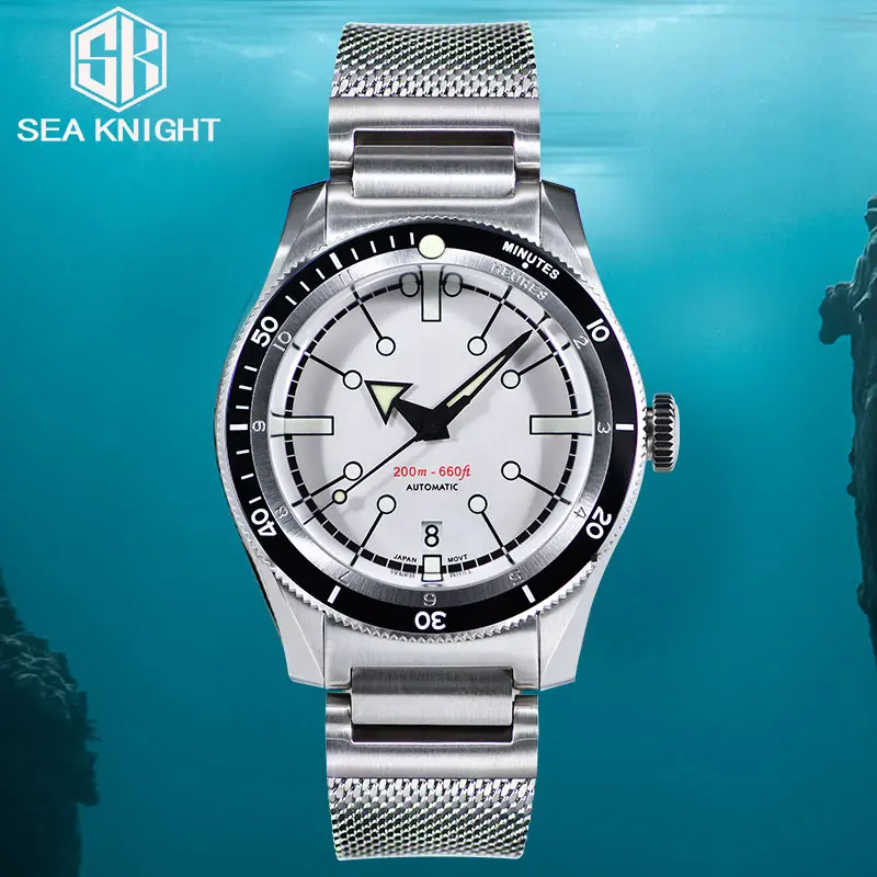 SEA KNIGHT Men Automatic Mechanical Wristwatch 200M Water Resistance Diver Watches 316L Steel Sapphire Crystal C3 Super Luminous