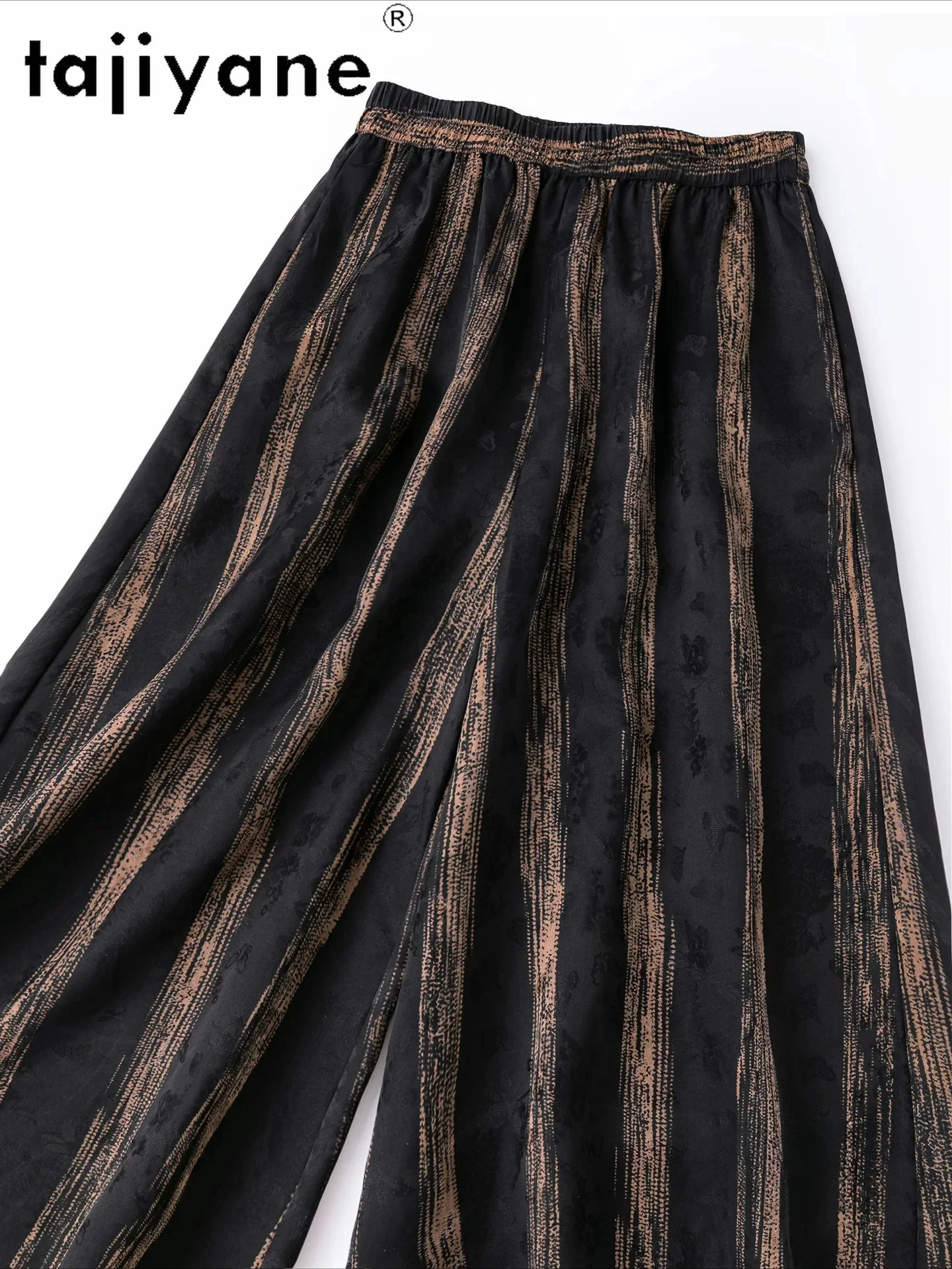 TAJIYANE 24MM Xiangyun Sha Wide Leg Pants for Woman 100% Mulberry Silk Jacquard Baggy Pants Stripe Summer Trousers Women Clothes