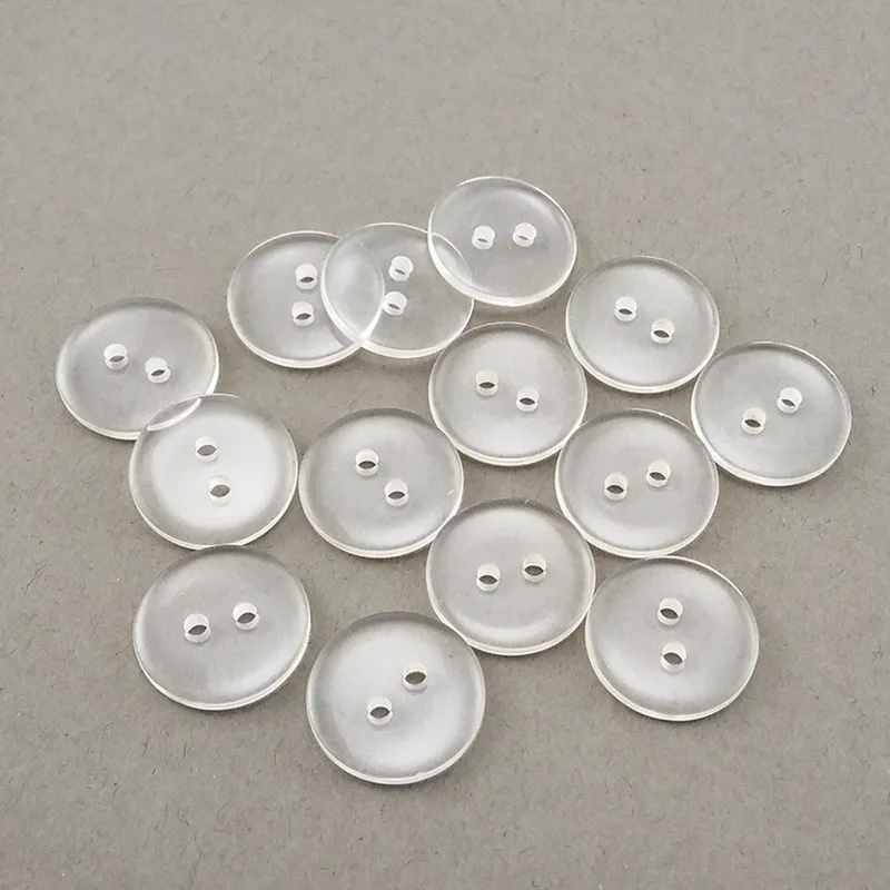 50PCS/LOT 10mm 12.5mm Round Shape 2/4 holes Transparent Resin Buttons Kid\'s Garment Sewing Accessories DIY Scrapbookings