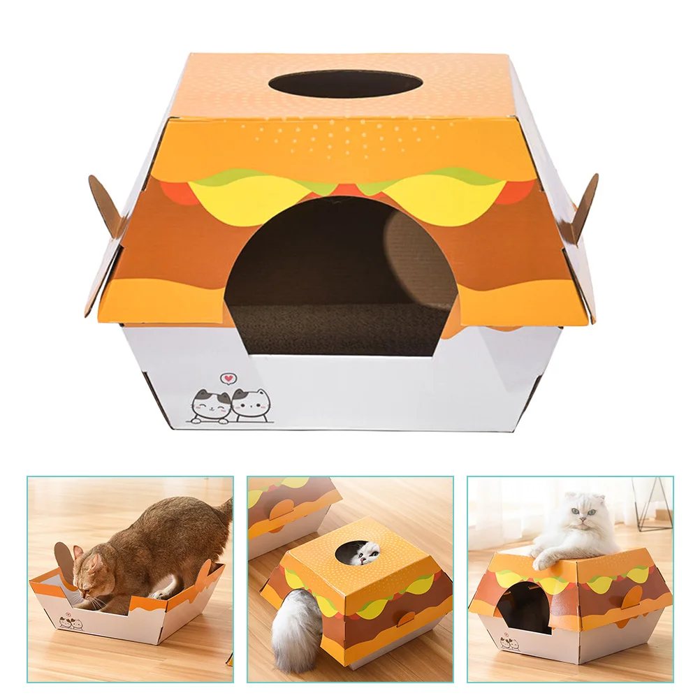 

Corrugated Paper Kitten Scratching Post Hamburger Cat Nest Toy Outdoor House Pet Toys Board