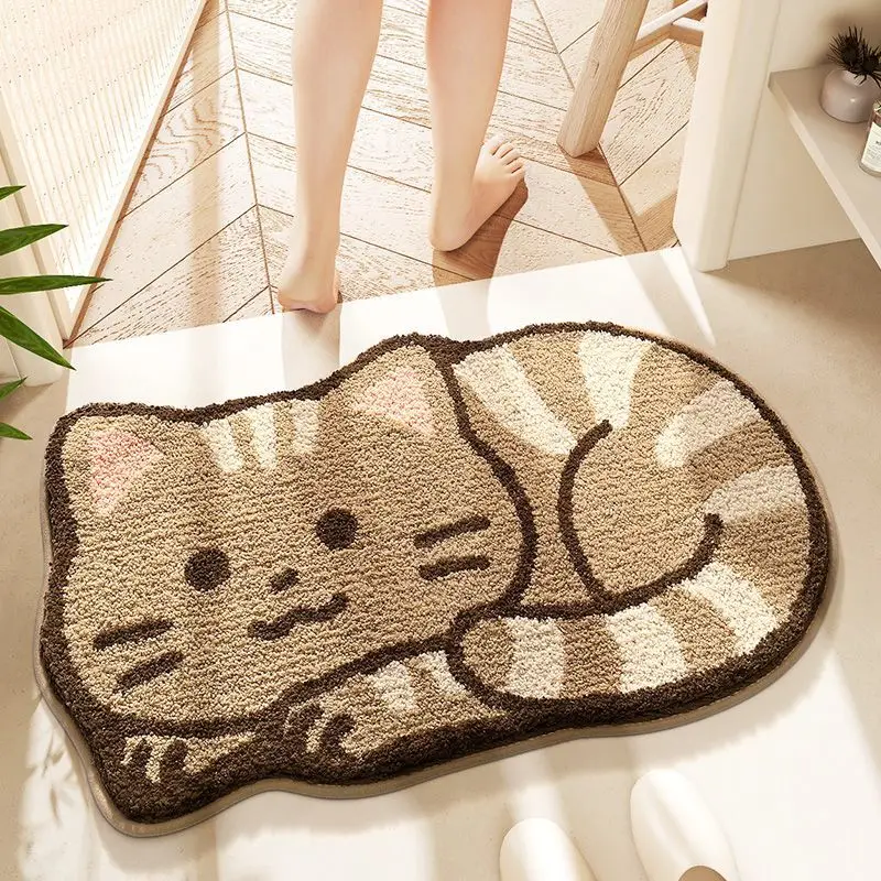 Korean Style Cute Bathroom Absorbent Anti Slip Floor Mat Home Imitation Cashmere Thick Toilet Foot Rug Bedside Carpet Cartoon