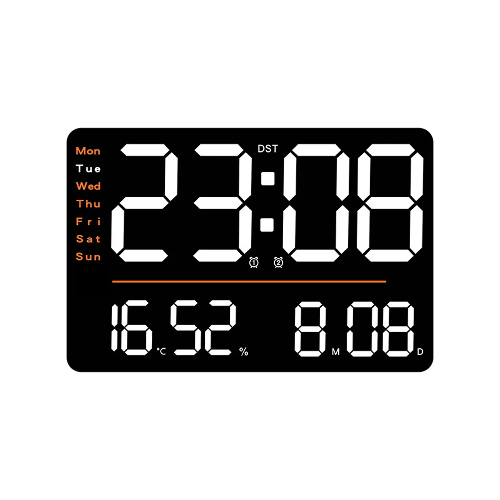 Led Digital Wall Clock 12/24h Adjustable Brightness Temperature Humidity Display Table Alarm Clock