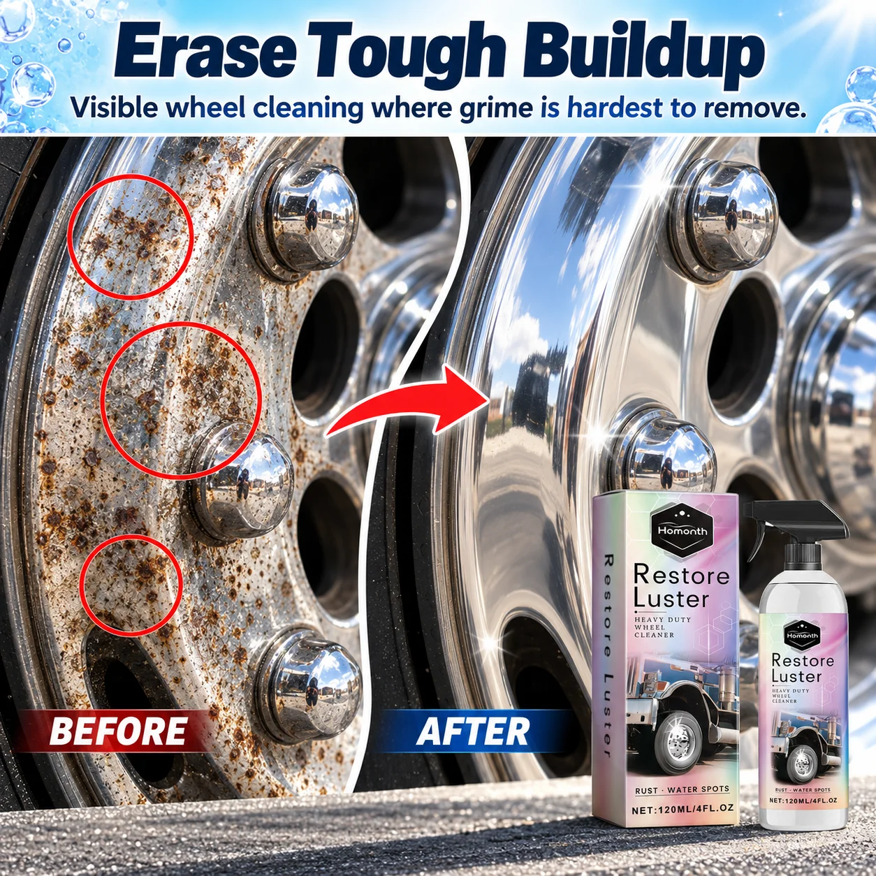 120ml Multi Functional Wheel Rust Removal Spray Alloy Wheel Hub Stain Powerful Cleaner Car Beauty Formula Restores Paint Gloss