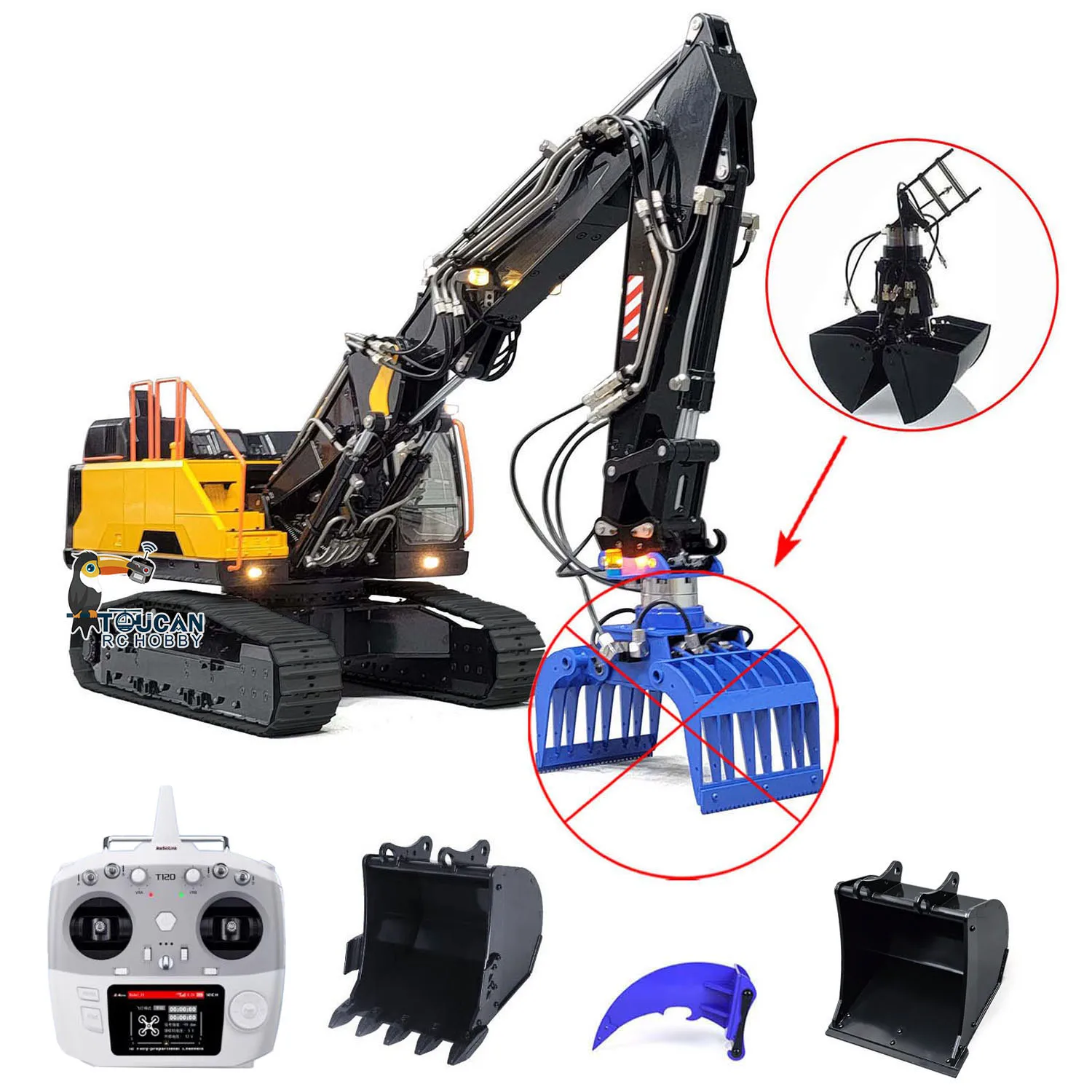 1/14 Scale MTM Metal RC Excavator RC Truck Hydraulic EC380 3 Arms Remote Control Digger Tracked Cars Vehicle RC Toys Gift Model