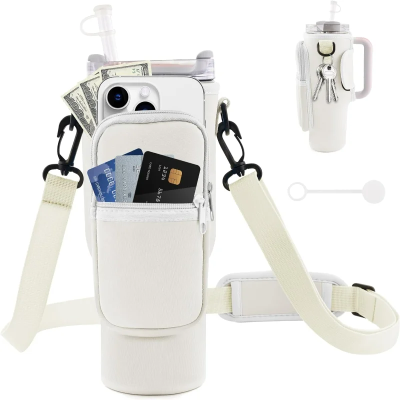 

Convenient, Stylish, and Adjustable Water Bottle Carrier Bag with Protective Insulated Straw Cover - Essential Accessory for Act