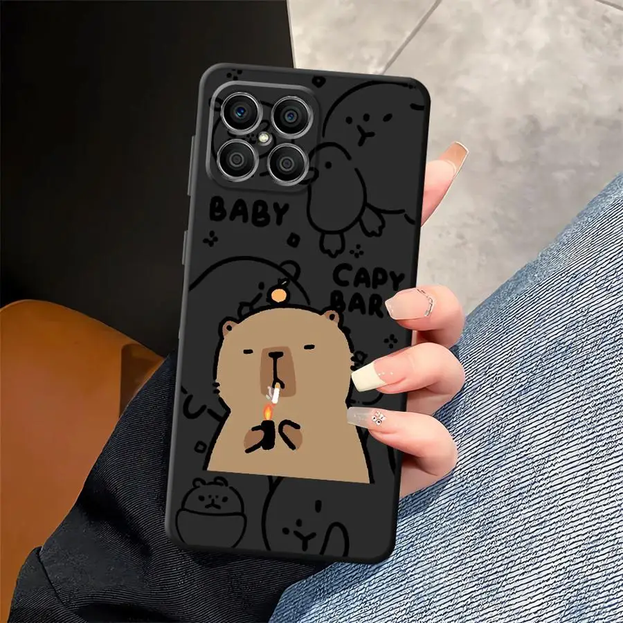 Casing untuk Honor 200 400 Lite 70 X5b X7 X9a X8 8X Magic5Lite 90 X6 Hitam Penutup Ponsel Lembut Capybara Kartun Lucu