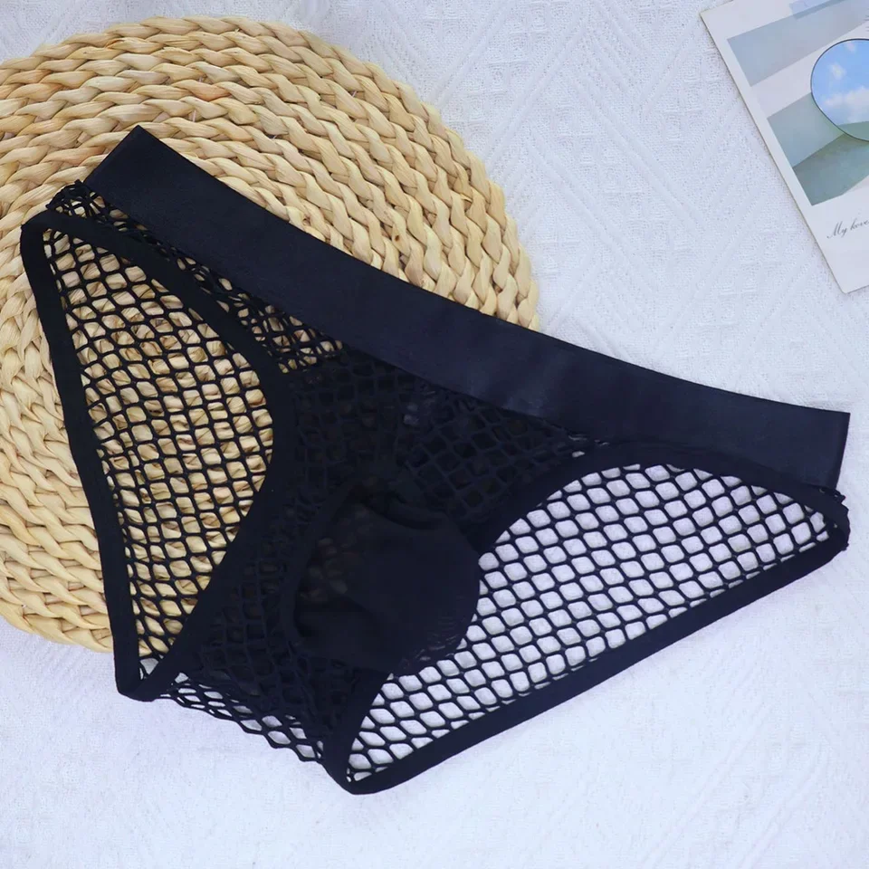 

1pc Men Sexy Hollow Mesh Mid-Rise Brief Fishnet Big Bulge Pouch Underwear Breathable Underpants Gay Sissy Hot Mesh Sheer Pantie