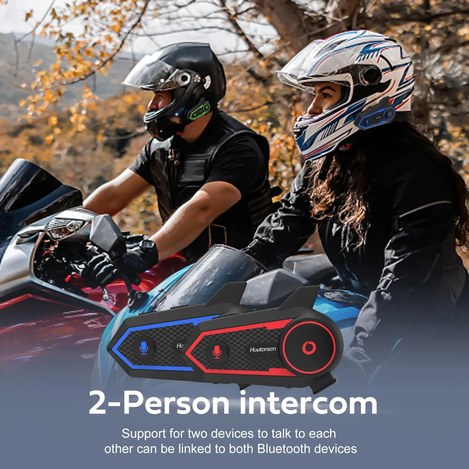 Houtonsen S6 PLUS Motorcycle Helmet Bluetooth V5.2 Headset Intercom 850mAh 2 Riders 1000M Waterproof MP3 Player Interphone