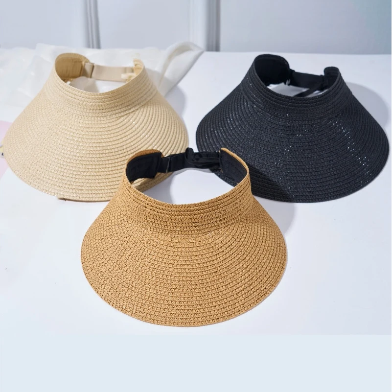 Women Straw empty top hat summer sun hat fashion beach sunscreen sun hat travel empty top folding straw hat