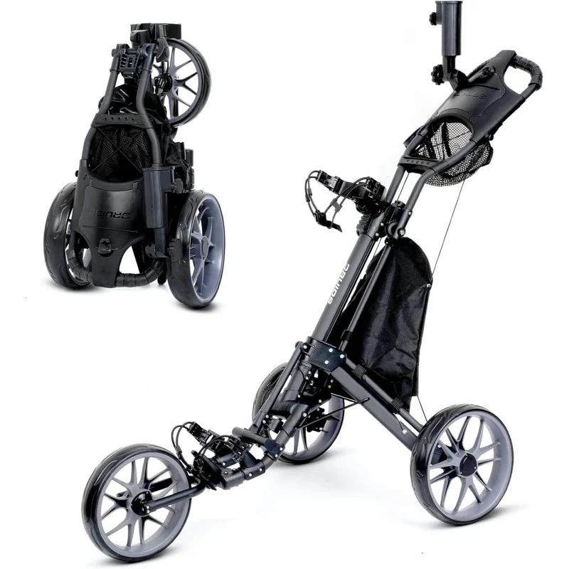 

AQDRUIDS 3 Wheels Push Cart,Extra Wide Rear Wheel,No Tipping,Lightweight Easy to Fold Golf Pull Trolley,Adjustable Height H