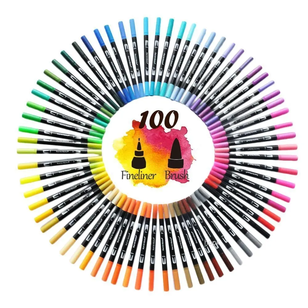 Professional 132/24 Colors Dual Tips Watercolor Brush Pen Set Art supplies, for Kids Adult Coloring Book Christmas Cards Drawing