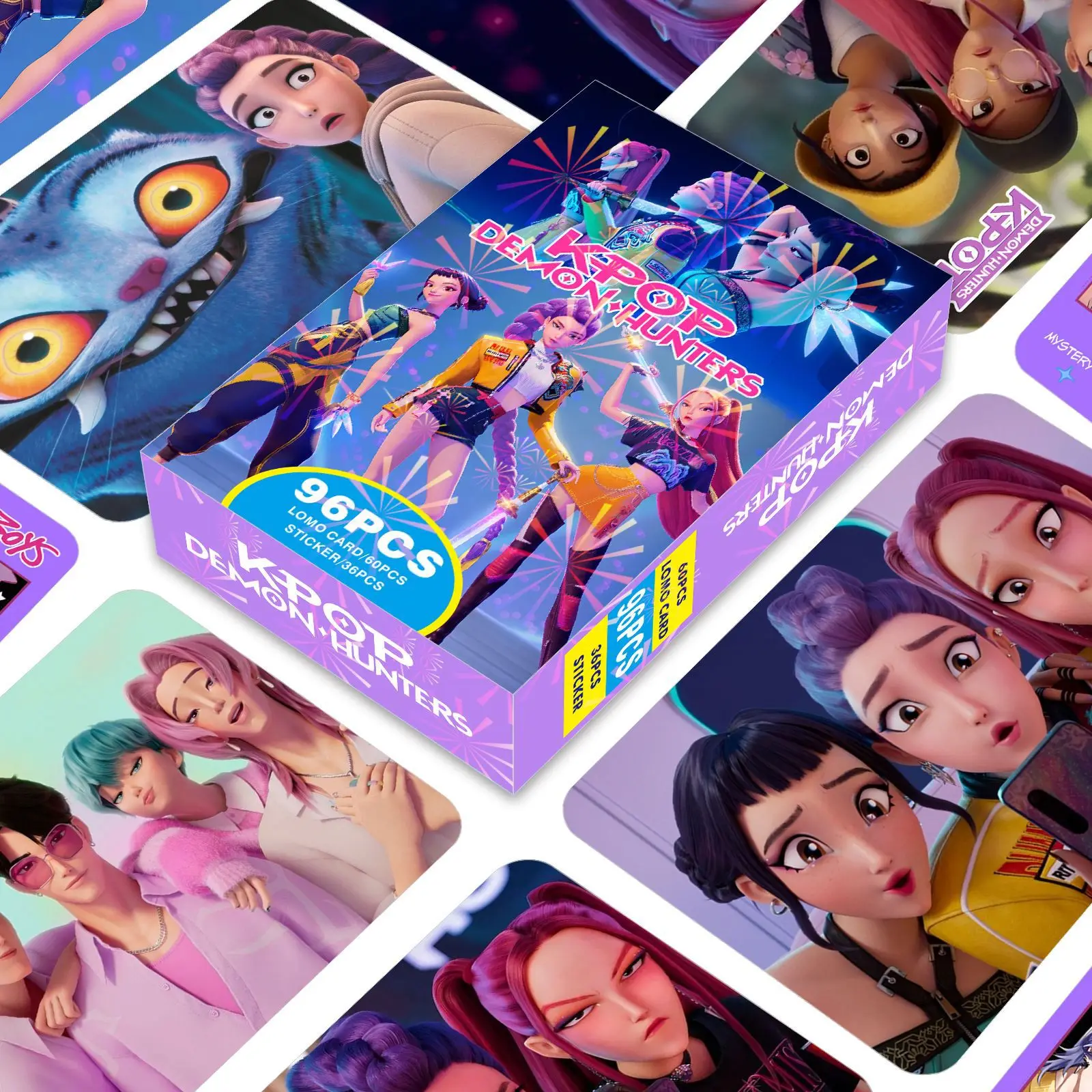 96 ชิ้น/กล่อง K-POP Demon Hunter สติกเกอร์ (36 ชิ้น) + 60 ชิ้น LOMO การ์ดอะนิเมะสะสมชุด