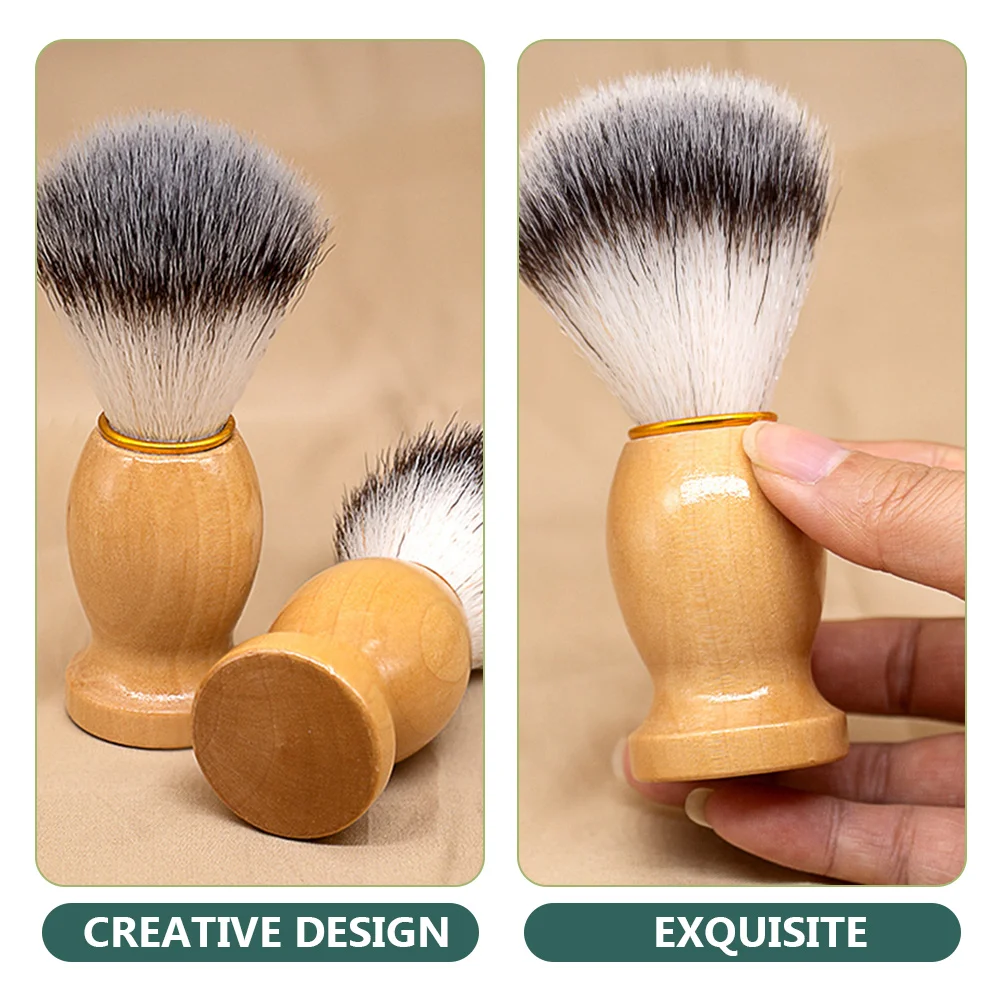 2 Pcs Shaver Shaving Brush Beard Barber Supplies Product for Men Light Brown Salon Wood Handle Travel