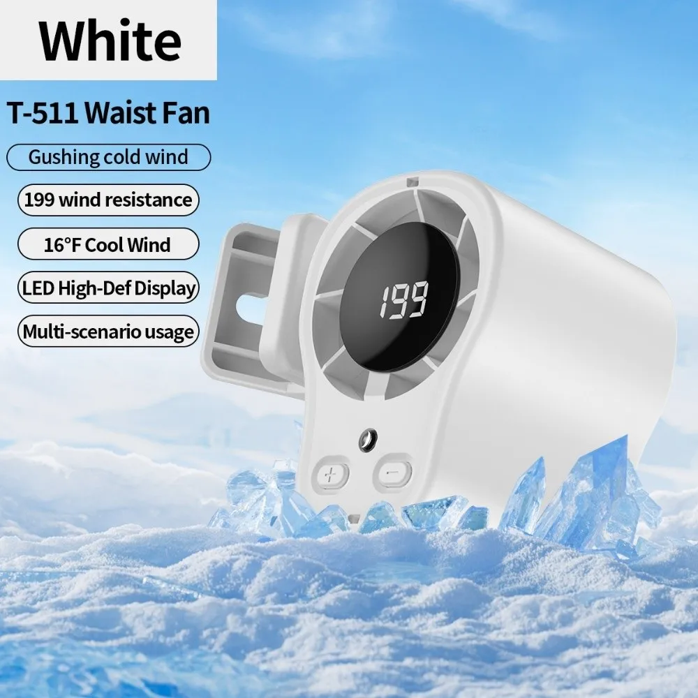 High Speed Waist Fan LED Display Brushless Motor Clip on Fan Rechargeable Type-C Port Stroller Fan for 3.7V/1800mAh